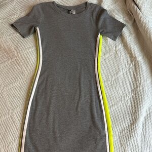 Gray Bodycon Dress with Yellow and White Side Stripes